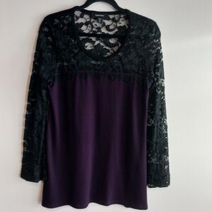 Karen Kane Vintage Black & Purple Knit Sweater with Top Lace Detail